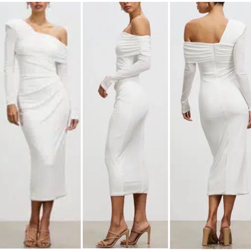 MISHA Elenor Mesh Midi Dress One Shoulder Bridal Bride